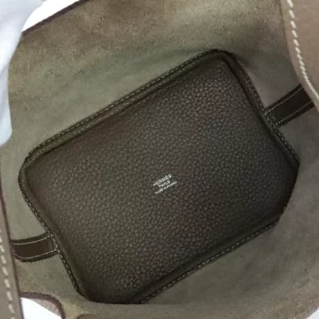 HERMES Picotin Lock PM Handbag Taurillon Clemence Leather Etoupe #20308