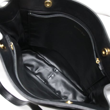 CHANEL CC Studded Large Tote Bag Leather Black #75705