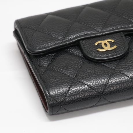 CHANEL Classic Flap Trifold Wallet Quilted Caviar Black #75922
