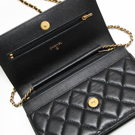 CHANEL Wallet on Chain Bag Quilted Caviar Black #76275