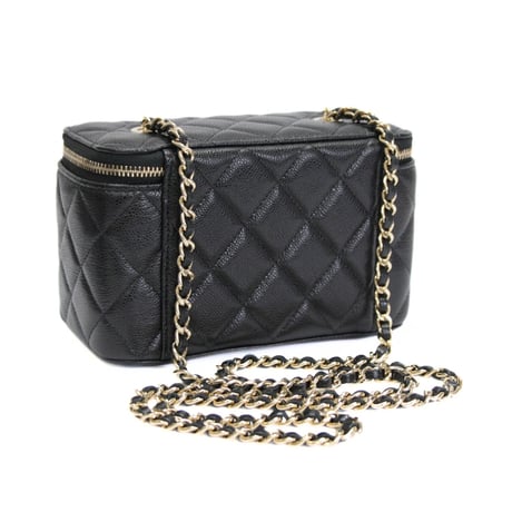 CHANEL Small Vanity Bag with Chain Quilted Caviar Black #76357