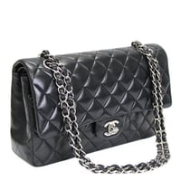 CHANEL Classic 25 Medium Double Flap Bag Quilted Lambskin Black #76590