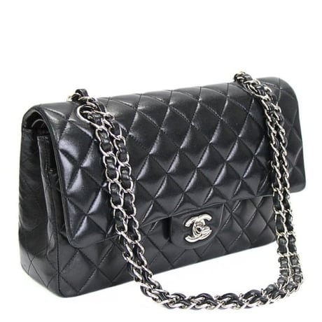 CHANEL Classic 25 Medium Double Flap Bag Quilted Lambskin Black #76590