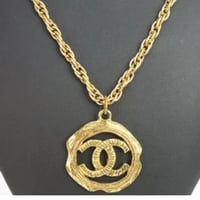 CHANEL Vintage Coco Mark Pendant Necklace Gold-toned #19973