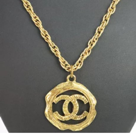 CHANEL Vintage Coco Mark Pendant Necklace Gold-toned #19973
