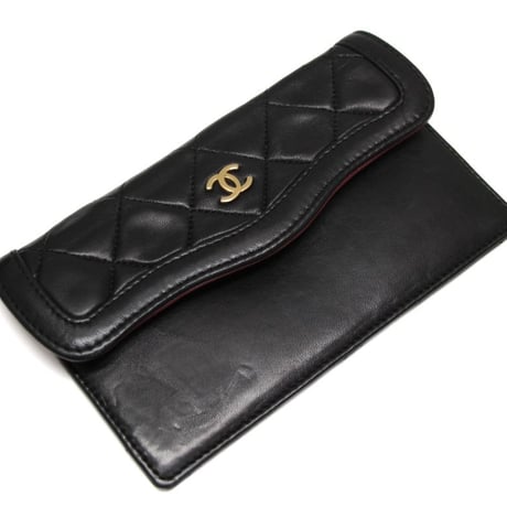 CHANEL Wave Single Flap Bag Quilted Lambskin Black ＃75616