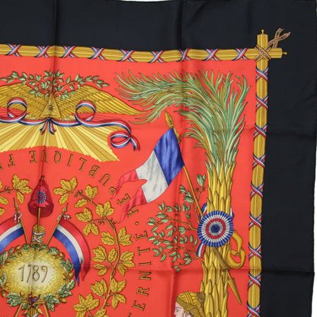 HERMES Carre 90 Silk 100% Scarf Stole "LIBERTE EGARITE FRATERNITE" #76422