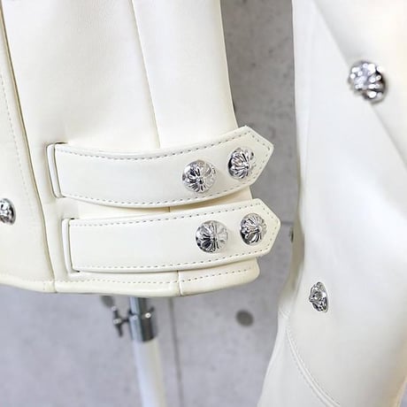 Chrome Hearts Leather Biker Jacket Cross Ball Buttons White ＃104206