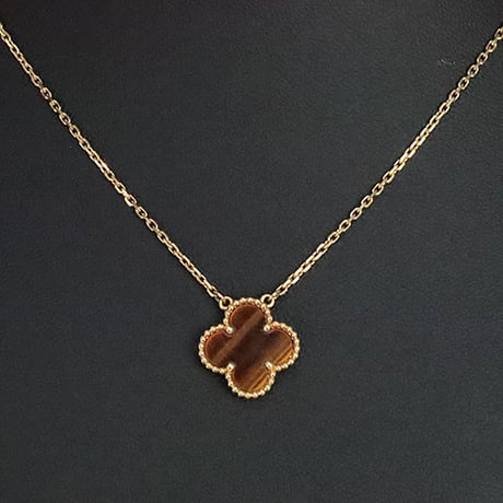 Van Cleef＆Arpels Alhambra Pendant Necklace Tiger Eye 18K Yellow Gold ＃20294