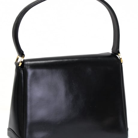 GUCCI Vintage Turnlock Flap Handbag Leather Black #75969