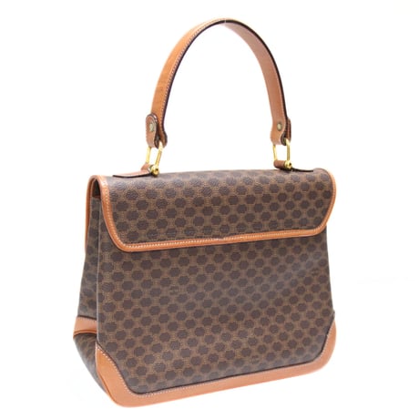 CELINE Top Handle Flap Bag Macadam Canvas Brown #75844