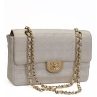CHANEL Medium New Travel Ligne Flap Bag Quilted Nylon Beige #76784