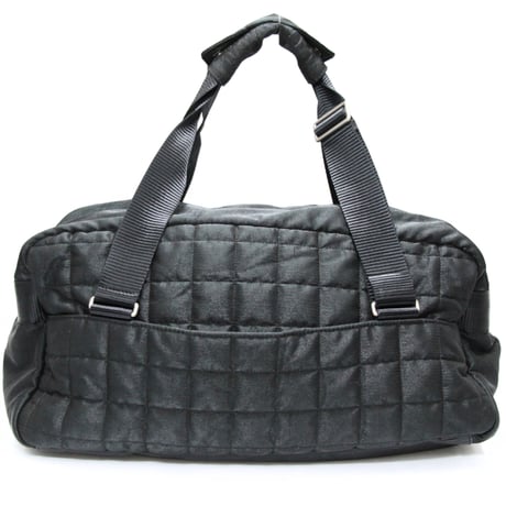 CHANEL Sports Line Chocolate Bar Boston Bag Quilted Nylon Black #76560
