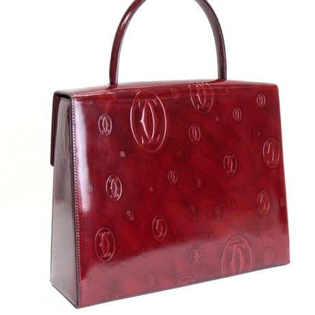 Cartier Happy Birthday Top Handle Flap Bag Leather Burgundy ＃75889