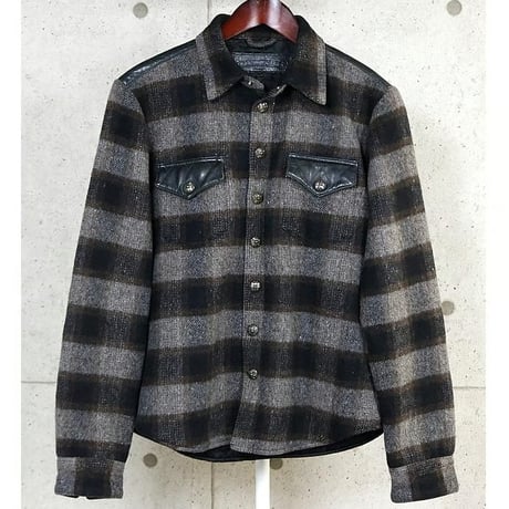 Chrome Hearts Plaid Wool CPO Shirt Jacket Leather Trim Cross Button #103835