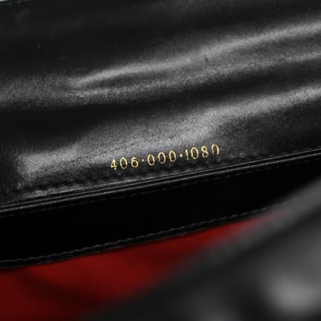 GUCCI Vintage Turnlock Flap Handbag Leather Black #75969