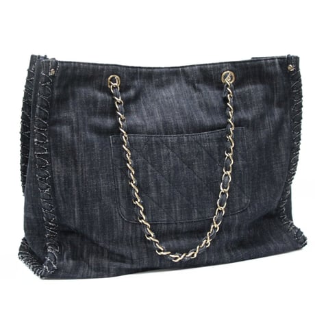 CHANEL Night Flight Tote Bag Embroidered Denim Indigo #75773