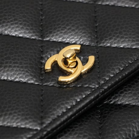 CHANEL Wallet on Chain Bag Turnlock Hardware Quilted Caviar Black #76328