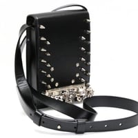 Alexander McQueen Brand-New 4-Ring Skull Knuckle Messenger Bag Black #32233