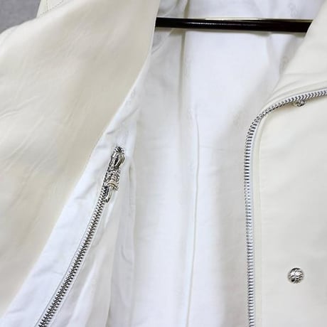 Chrome Hearts Leather Biker Jacket Cross Ball Buttons White ＃104206