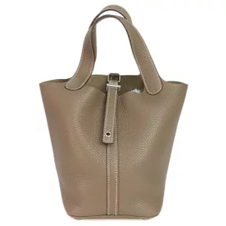 HERMES Picotin Lock PM Handbag Taurillon Clemence Leather Etoupe #20308