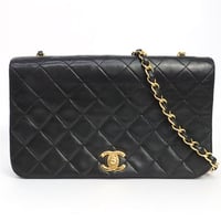 CHANEL Medium Full Flap Bag Quilted Lambskin Black #19562