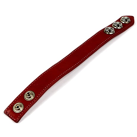 Chrome Hearts 3 Button 2 Snap  Cross Buttons Leather Bracelet Red #31769