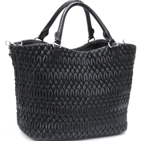 Miu Miu Matelasse Satchel Bag with Bijou Chain Nappa Leather Black #75566