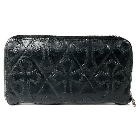 Chrome Hearts REC F ZIP Quilted Cemetery Cross Patch Leather Wallet #31643