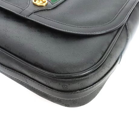 GUCCI Sherry Line Flap Shoulder Bag Micro GG Canvas Leather Black #19823