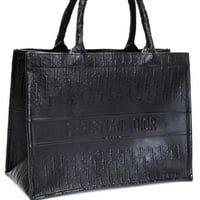 Christian Dior Medium Book Tote Bag Oblique Embossed Leather Black #75592