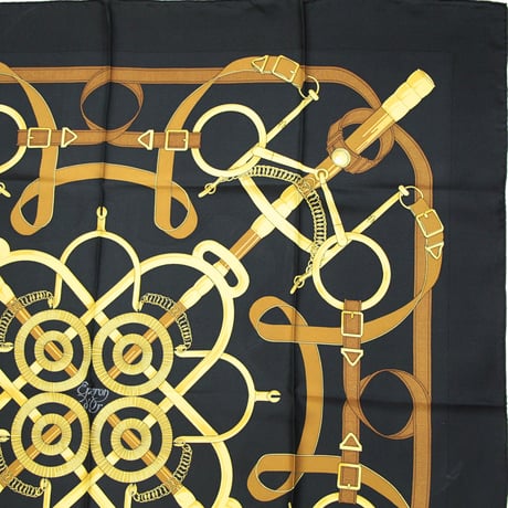 HERMES Carre 90 Silk 100% Scarf Stole "Eperon d'or" #76761