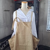 【背中がかわいい】エプロンドレス：デニム：ベージュ【1107】