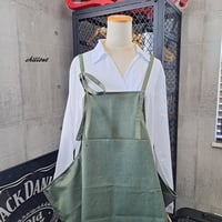 【背中がかわいい】エプロンドレス：デニム：オリーブ【1078】