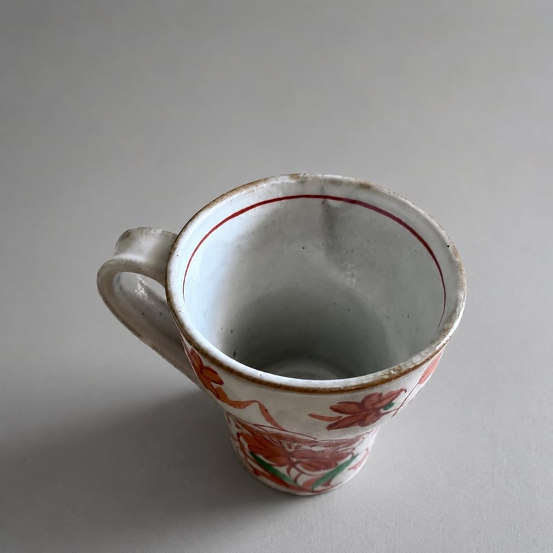 🔶SALE🔶岐阜 秀峰窯中垣連次 粉引赤絵牡丹唐草マグ | MatsuBokkuri