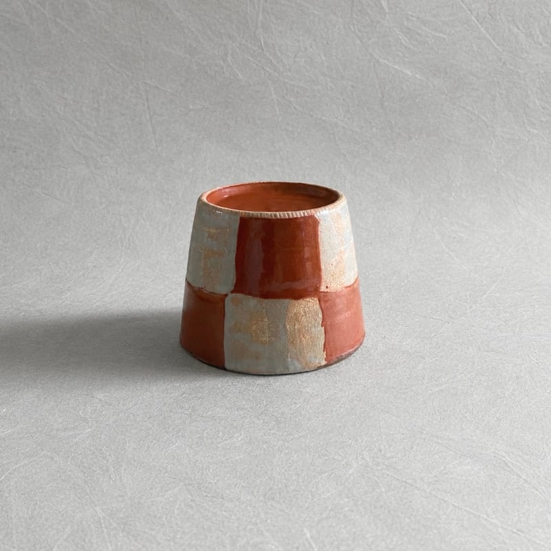 猪野出品　5枚 美濃焼 縞吉窯 赤楽市松模様 蕎麦猪口 | MatsuBokkuri