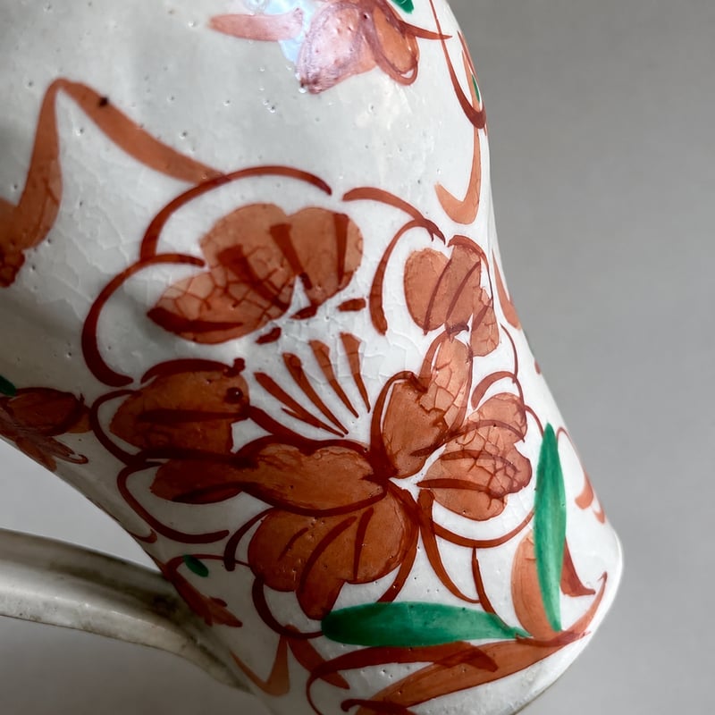 🔶SALE🔶岐阜 秀峰窯中垣連次 粉引赤絵牡丹唐草マグ | MatsuBokkuri