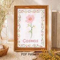 クロスステッチ図案（PDFダウンロード）｜秋の花・コスモスの刺繍図案｜Cosmos Flower Cross Stitch Pattern
