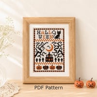 クロスステッチ図案（PDFダウンロード）｜大人ハロウィンの2色刺し刺繍図案　Halloween Cross Stitch Pattern