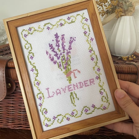 クロスステッチ図案（PDFダウンロード）｜ラベンダー｜Lavender Cross Stitch Pattern