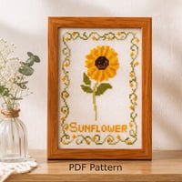 クロスステッチ刺繍 PDFダウンロード図案｜Sunflower Cross Stitch PDF Pattern｜夏の花「ひまわり」