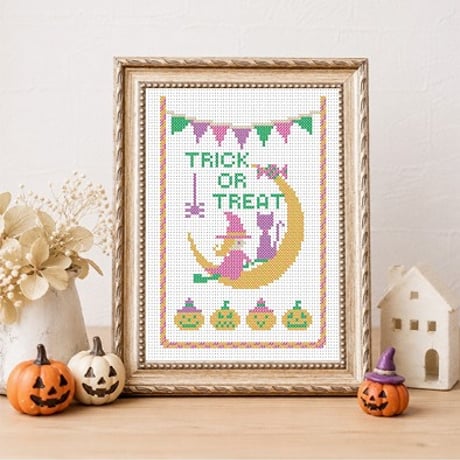 クロスステッチ図案（PDFダウンロード）｜ハロウィン 5点セット｜刺繍図案｜Halloween Cross Stitch Patterns