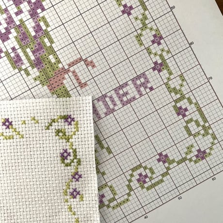 クロスステッチ図案（PDFダウンロード）｜ラベンダー｜Lavender Cross Stitch Pattern