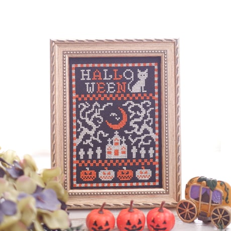 クロスステッチ図案（PDFダウンロード）｜ハロウィン 5点セット｜刺繍図案｜Halloween Cross Stitch Patterns