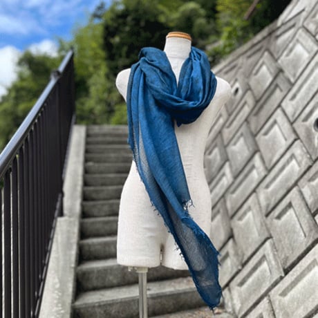 藍と柿渋重ね染め綿ストールK26062