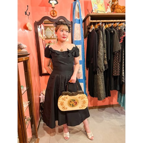 1950s Black Taffeta Dress[G-187]
