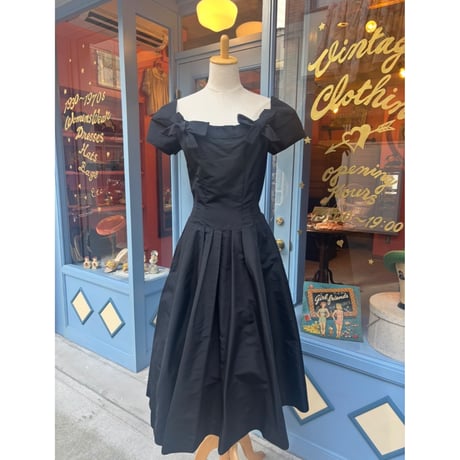 1950s Black Taffeta Dress[G-187]
