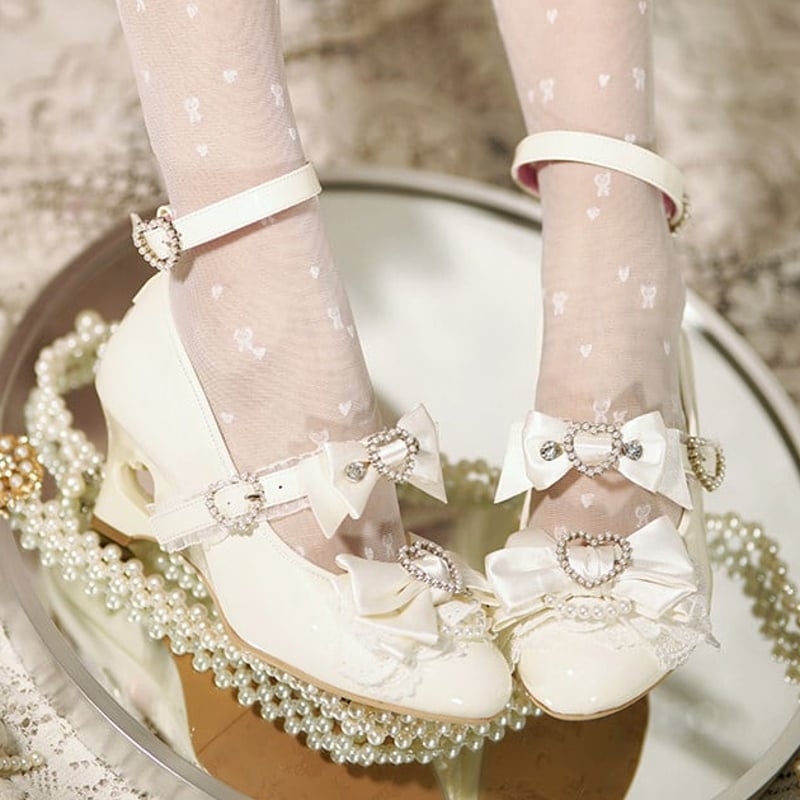 恋色誓約 ハートカットヒール ウェッジパンプス ホワイト | tulle