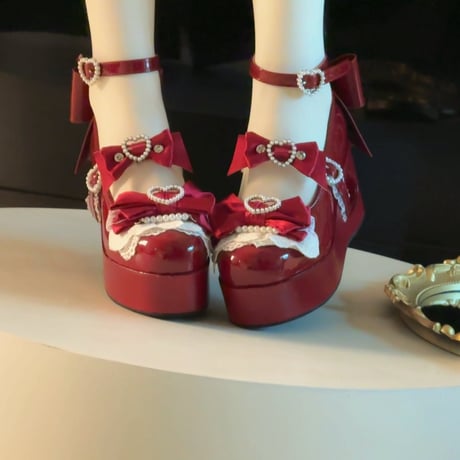 恋色誓約  ハートカットヒール　厚底パンプス　レッド
