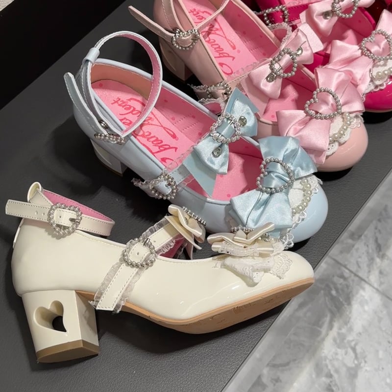 恋色誓約 ハートカットヒール メリージェーン サックス | tulle